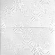 Samolepící pěnové 3D panely RS063-1, cena za kus, rozměr 70 x 67,5 cm, hexagony bílé s dekorem, IMPOL TRADE
