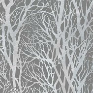 Vliesové tapety větve stromů stříbrné na šedém podkladu