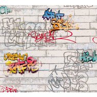 Papírové tapety na zeď 93561-1, rozměr 10,05 m x 0,53 m, bílé cihly s graffiti, A.S.Création