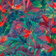 Vliesové tapety na zeď IMPOL Jungle Fever JF2301, listy červeno-zelené, rozměr 10,05 m x 0,53 m, GRANDECO