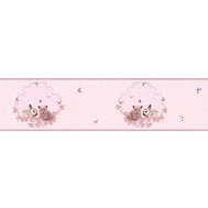 Dětské vliesové bordury Little Stars 35567-1, rozměr 5 m x 0,13 m, zajíček a koťátko na růžovém podkladu, A.S.Création
