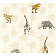 Dětské vliesové tapety na zeď Little Stars 35835-1, rozměr 10,05 m x 0,53 m, dinosauři oranžovo-hnědí, A.S.Création