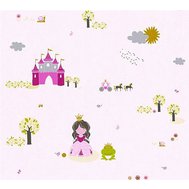 Dětské vliesové tapety na zeď Little Stars 35852-1, rozměr 10,05 m x 0,53 m, princezna a žabka na růžovém podkladu, A.S.Création