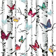 Papírové tapety na zeď IMPOL 102529, rozměr 10,05 m x 0,53 m, barevní motýli a kmeny stromů, IMPOL TRADE