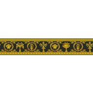 Vliesové bordury na zeď Versace III 34305-1, rozměr 5 m x 9 cm, barokní květinový vzor černo-zlatý, A.S. Création