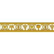 Vliesové bordury na zeď Versace III 34305-2, rozměr 5 m x 9 cm, barokní květinový vzor bílo-zlatý, A.S. Création
